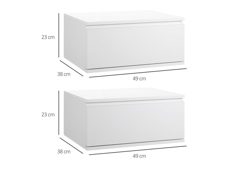  Ensemble de 2 tables de chevet avec tiroir et structure suspendue, en aggloméré et mdf, 49 x 38 x 23 cm, blanc  - Conforama E