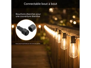 Guirlande lumineuse suspendue exterieur 36,5 m st38 62 ampoules led e12 blanc chaud ip45