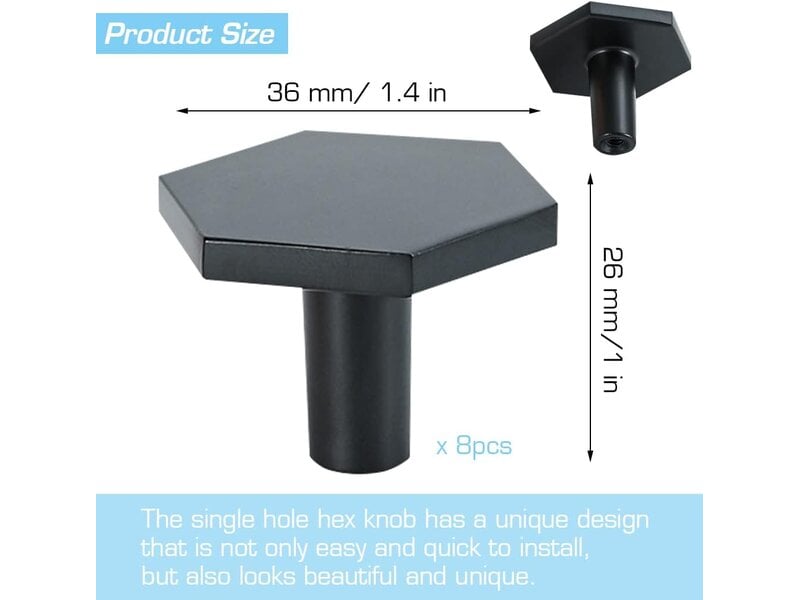  Paquet de 8 poignées hexagonales noires en alliage de zinc, poignées pour portes de cuisine, tiroirs et meubles d'intérieur  - Conforama C