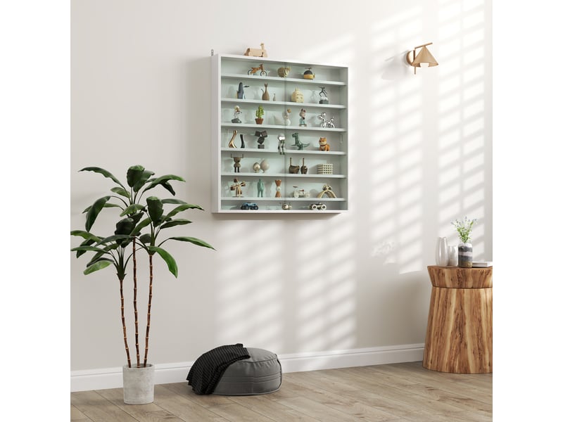  Vitrine murale en bois avec étagères réglables et 2 portes coulissantes en verre 80 x 9,5 x 83 cm blanc  - Conforama C