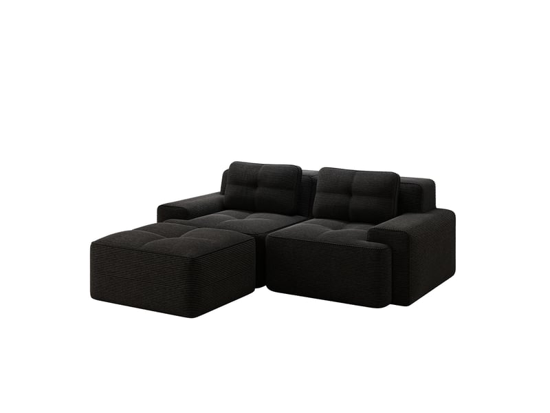  Canapé modulable convertible 2 places en velours côtelé noir avec ottoman, 204 x 177 x 69 cm  - Conforama A