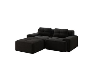 Canapé modulable convertible 2 places en velours côtelé noir avec ottoman, 204 x 177 x 69 cm