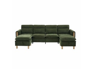 Canapé d'angle 3 places, avec 2 pouf de rangement, 261x77x86cm, vert