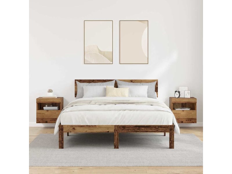 Lot de 2 meuble tv mural, meuble tv suspendu bois ancien bois d'ingénierie shl58362 - Conforama E