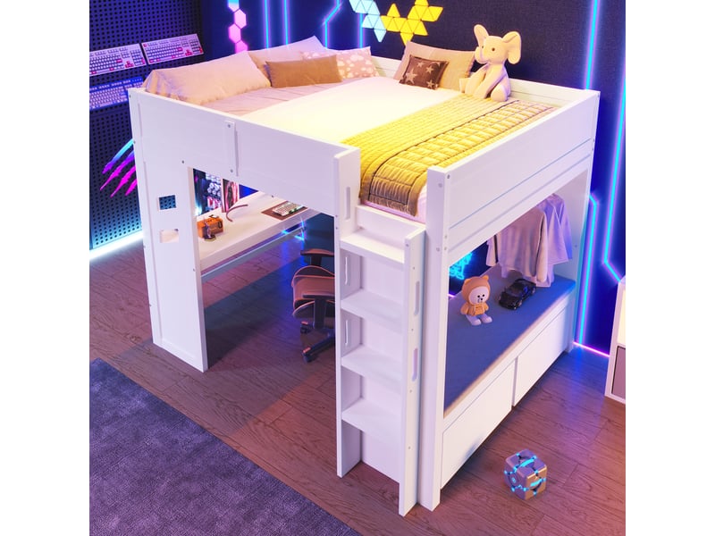 Lit mezzanine 140x200 cm coloris blanc led pin lit enfant blanc - Conforama E