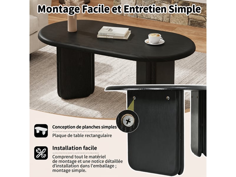  Table basse ovale noire en mdf, 99 x 50 x 40 cm, pieds arrondis  - Conforama E