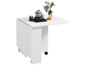Table pliante gain de place à 2 rabats pour 6 personnes avec étagères et roulettes coloris blanc
