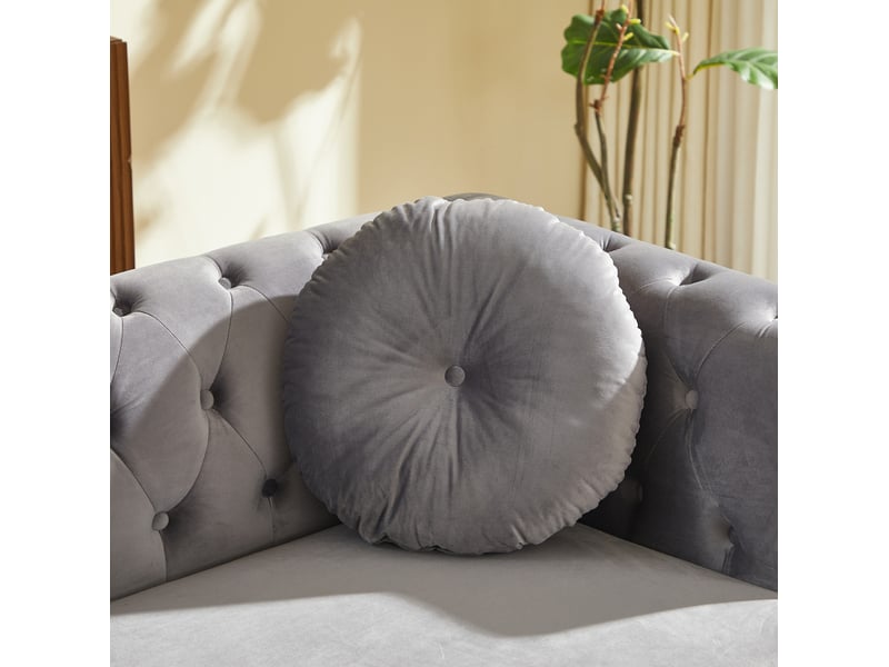 Canapé 3+2 places en velours gris avec pieds métalliques dorés - Conforama D