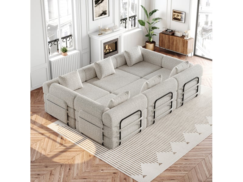  Canapé-lit modulable modenvie 6 places en chenille kaki avec rangement dans l'accoudoir  - Conforama D