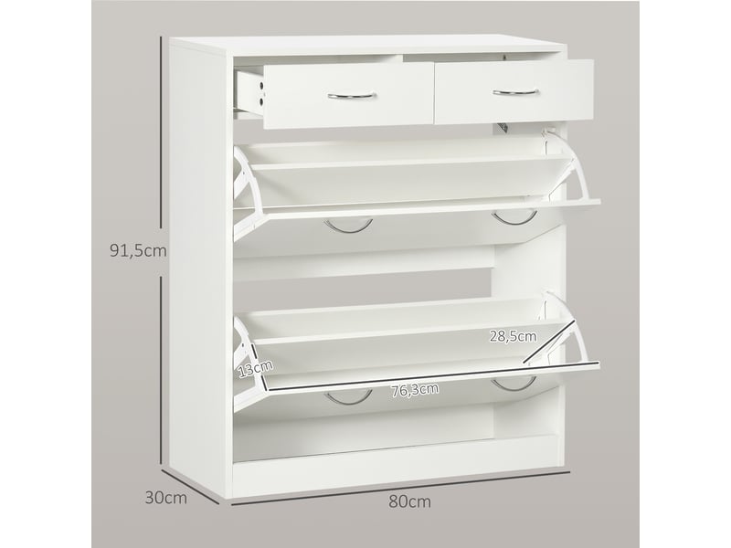  Meuble à chaussures étroit avec 2 tiroirs abattants pour 12 paires de chaussures, 80 x 30 x 91,5 cm, blanc  - Conforama D