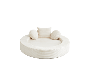 Canapé convertible rond 4-en-1 en velours côtelé beige