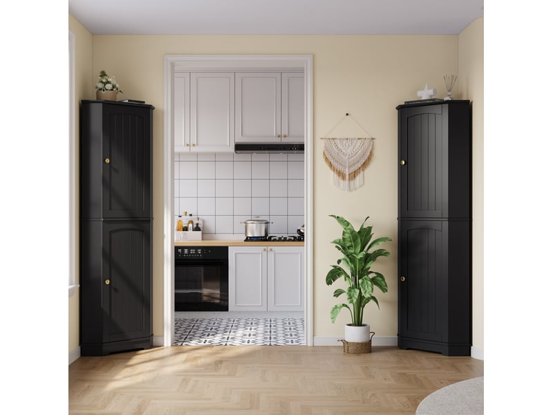  Meuble d'angle de rangement avec 2 portes et étagères réglables pour cuisine en mdf noir 42 × 42 × 166 cm  - Conforama E