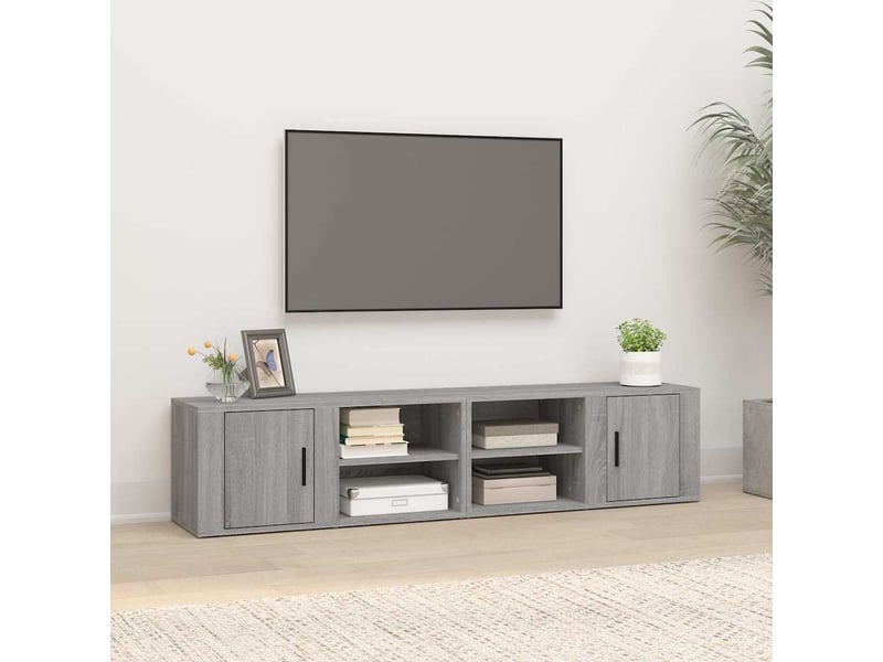  Lot de 2 meuble tv bas salon sonoma gris 80x31,5x36 cm bois d'ingénierie  - Conforama B