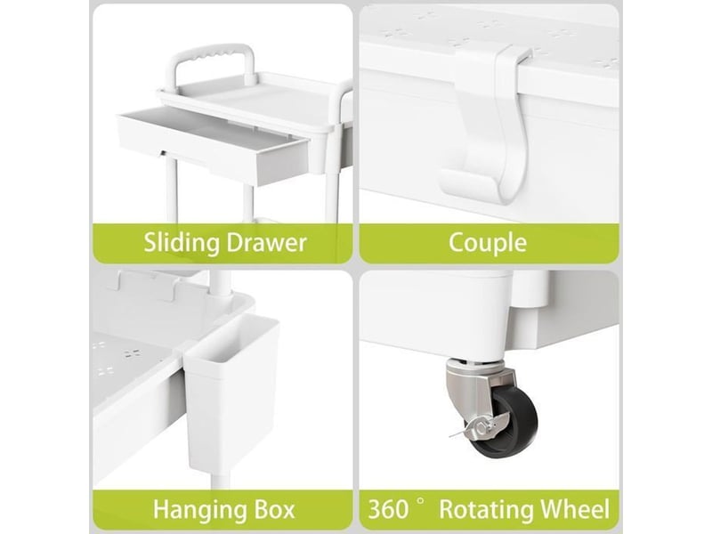  Chariot cuisine 5 niveaux spacekeeper blanc 1 tiroir verrouillable 5 paniers ventilés roues 360°  - Conforama C