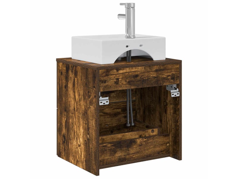  Vanité de lavabo mural, meuble de rangement chêne fumé 49.5x41x62.5 cm shl4196  - Conforama E