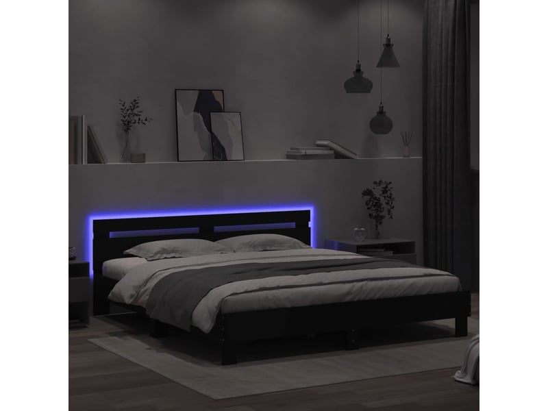  Lit double- lit adulte -  cadre de lit avec led sans matelas noir 200x200 cm  - Conforama C
