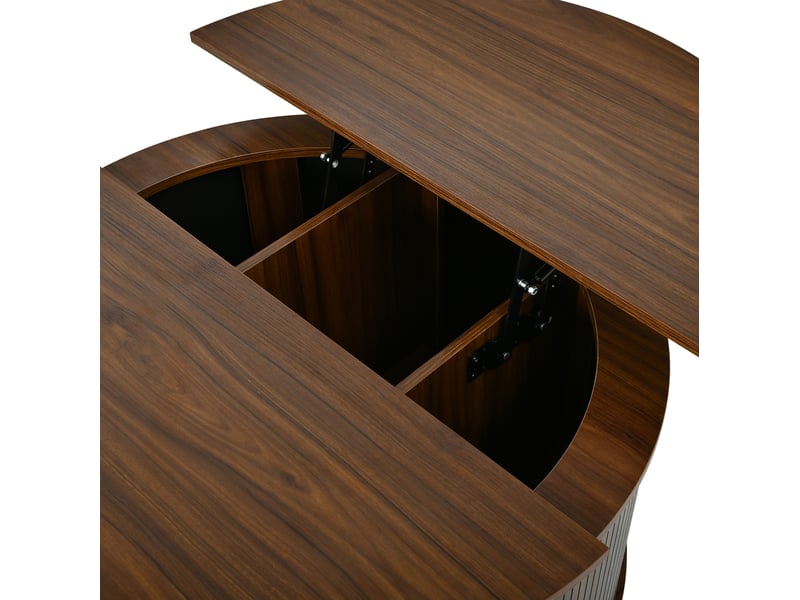 Table basse ronde relevable avec rangement 88x88x53,5 cm en mdf finition noyer - Conforama E