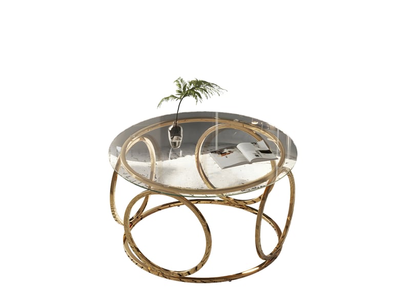Table basse ronde moderne 80x80x45 cm, design moderne, verre de sécurité trempé 6 mm, métal chromé, doré - Conforama A