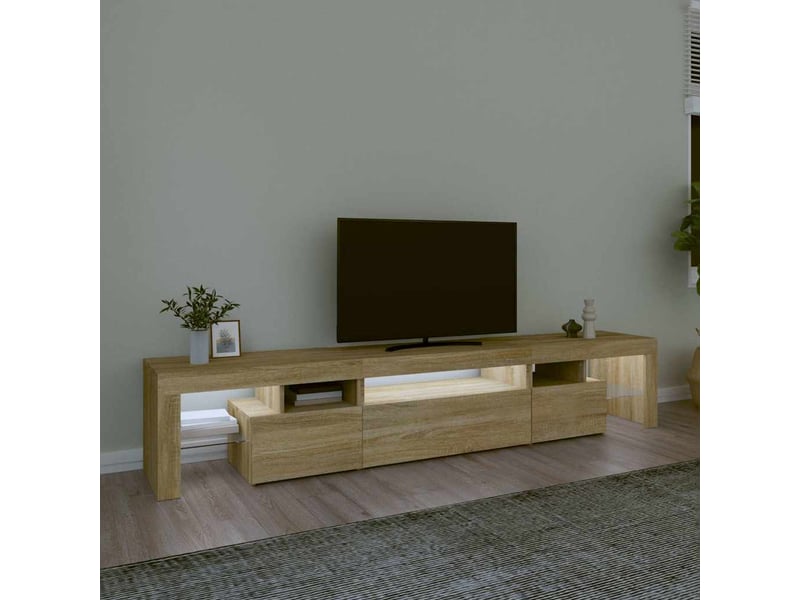  Meuble tv - banc tv - meuble de rangement avec lumières led chêne sonoma 215x36,5x40 cm  - Conforama C