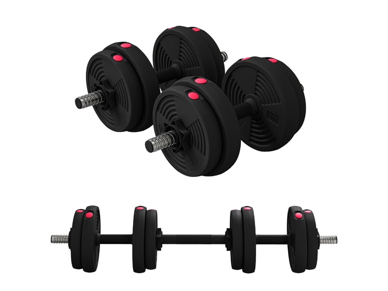  Haltères 2 en 1 réglables, haltères libres avec poignées antidérapantes, 15kg - barres incluses  - Conforama B