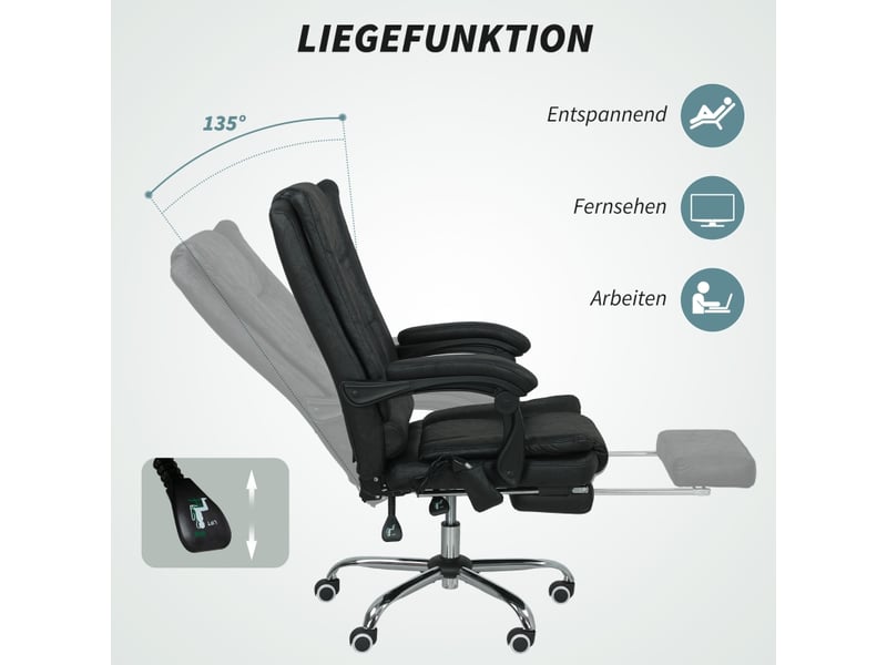  Fauteuil de bureau massant,64x70 cm,avec repose-pieds et chauffage,noir  - Conforama D