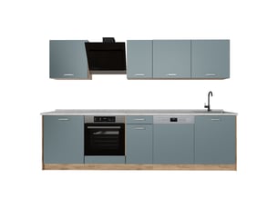 Vicco cuisine, bleu-grischêne doré, 280cm plan de travail marbre