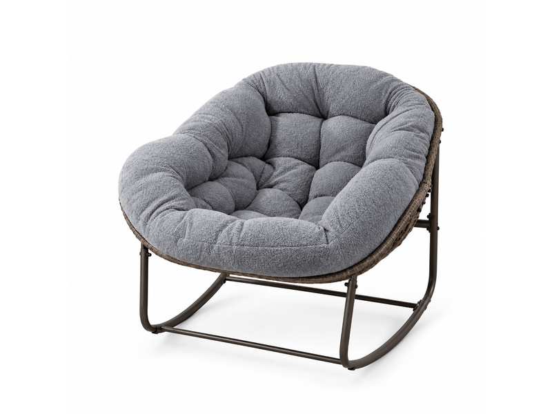  Fauteuil à bascule en rotin gris avec coussin rembourré extérieur  - Conforama A