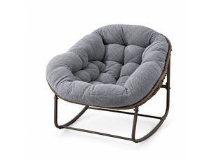 Fauteuil à bascule en rotin gris avec coussin rembourré extérieur