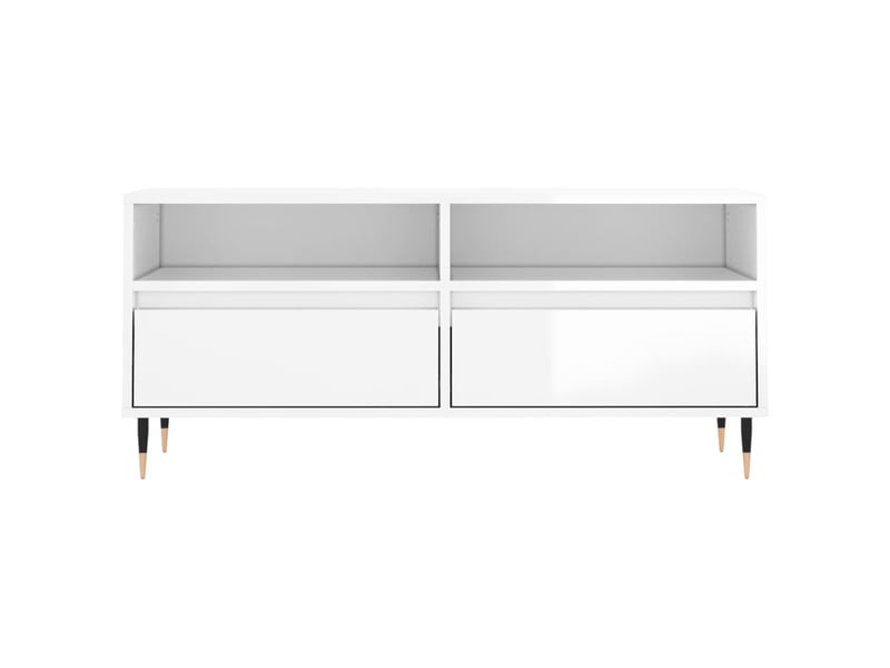  Meuble tv - banc tv - meuble de rangement blanc brillant 100x34,5x44,5 cm bois d'ingénierie  - Conforama E