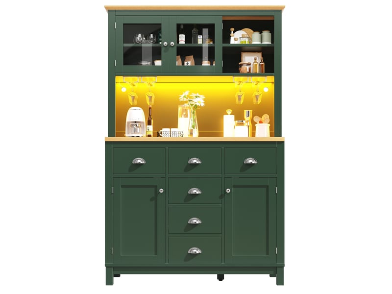  Buffet de cuisine haut avec 4 portes, tiroirs et étagères, éclairage led pilotable pour cuisine 104 × 40 × 180 cm  - Conforama A