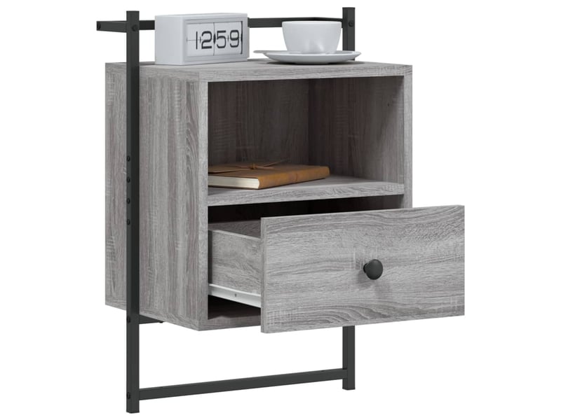  Lot de 2 table de chevet - cabinet de chevet - table de nuit murale sonoma gris 40x30x61 cm  - Conforama C