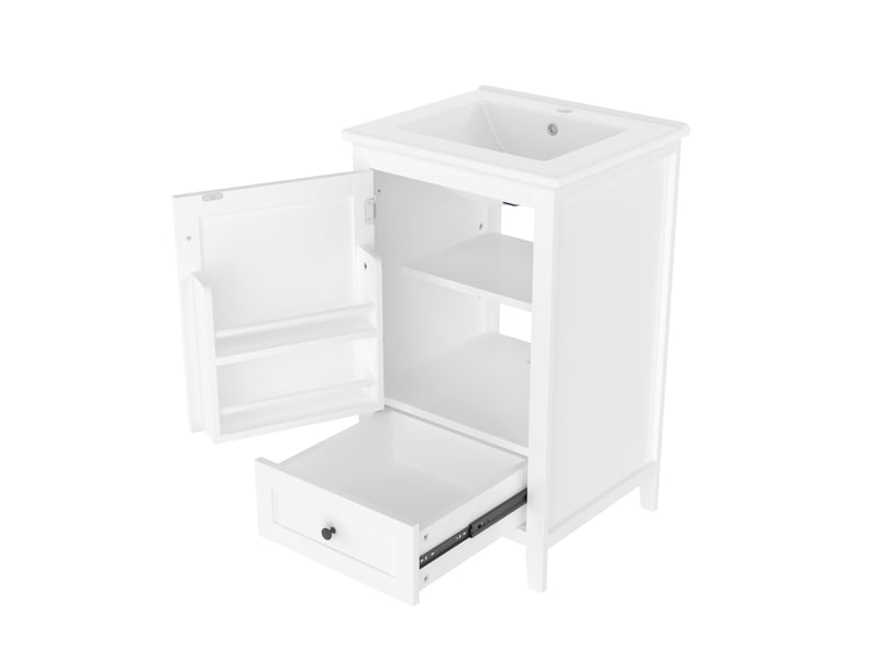 Meuble vasque salle de bain blanc 51 cm avec lavabo céramique, tiroir silencieux et étagère réglable - Conforama E