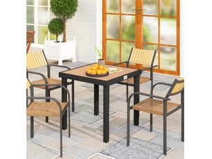 Table de jardin 78 x 78 x 74 cm naturel et noir, plateau aspect bois, cadre aluminium pour 4 personnes