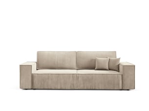 Canapé droit convertible 4 places Velours beige avec coffre de rangement