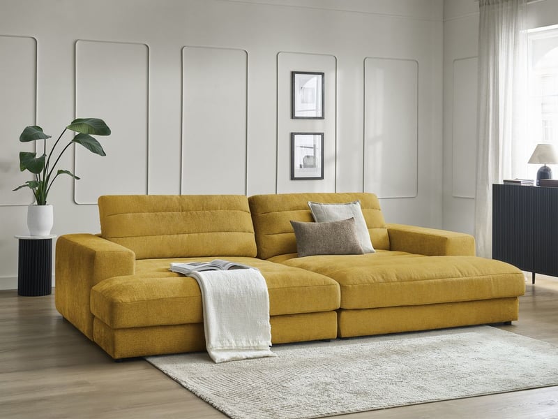  Bobochic canapé droit fixe 4 places sierra assise profonde tissu texturé jaune SIERRA - Conforama C