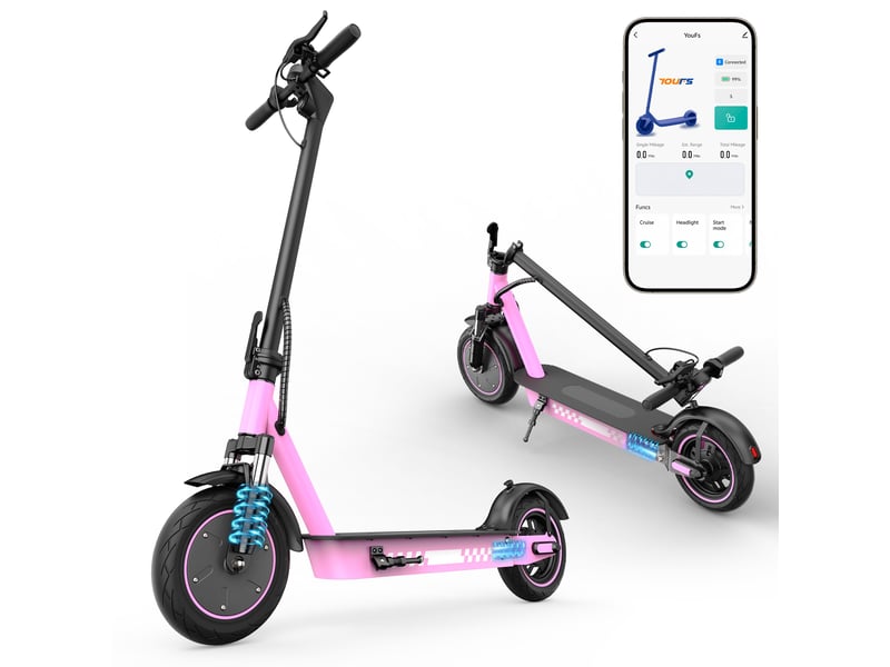  Trottinette électrique hiqis d9pro, double suspension, pneus alvéolés 10, rose  - Conforama A