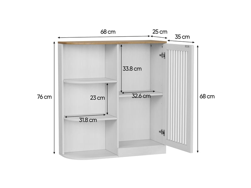  Meuble d'angle 68x25x76 cm, meuble salle de bain, 1 porte, design moderne et simple, rangement, mdf, blanc et chêne  - Conforama C