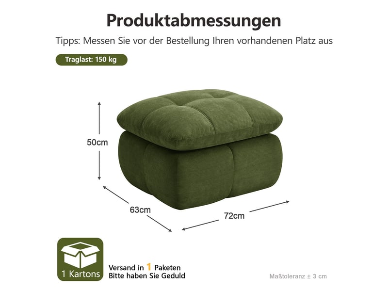  Pouf repose-pieds, coloris vert, matière chenille, dimensions : 72.5 x 63 x 50 cm  - Conforama C