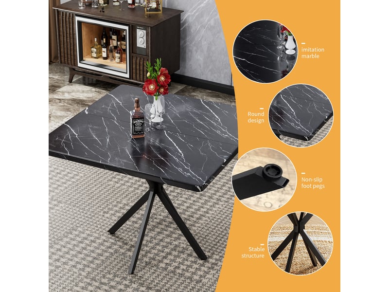  Table à manger carrée,98x98x78 cm,4 à 6 personnes,mdf et métal,noir  - Conforama E
