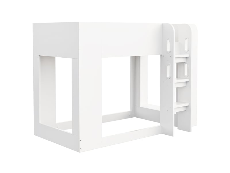  Lit superposé enfant 90x200 cm avec échelle et rangement latéral, blanc, sans matelas  - Conforama E