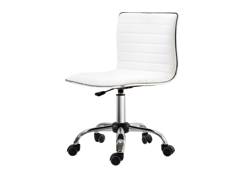  Fauteuil de salon réglable en hauteur avec dossier, pivotant, en métal et similicuir, 48 x 52 x 78-90 cm, blanc  - Conforama B