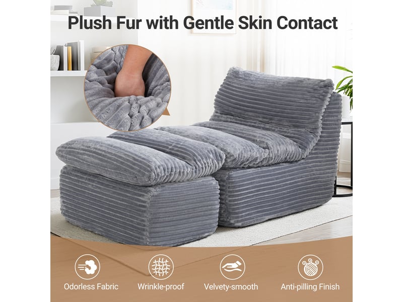  Fauteuil relax sans cadre et sans montage, design ergonomique avec repose-pieds, mousse mémoire haute densité pour un confort optimal, idéal pour le salon, la chambre, le bureau ou l’appartement,gris  - Conforama D