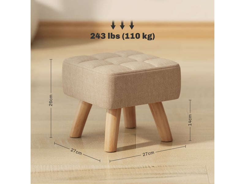  Repose-pieds rembourré aspect lin pieds bois marron 27 x 27 x 26 cm  - Conforama C