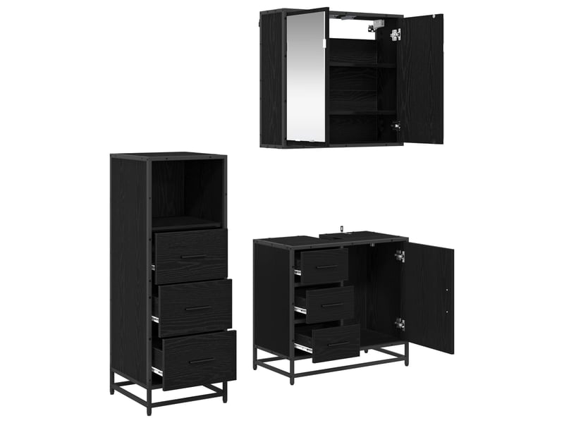 Ensemble de mobilier de salle de bain 3 pc chêne noir cf64351 - Conforama E