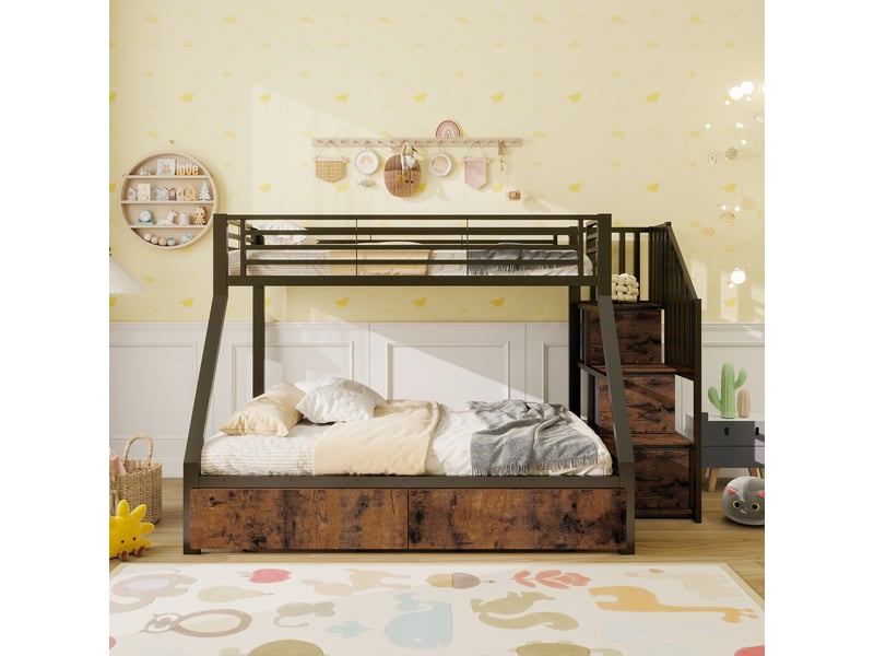 Lits superposés 90140 × 200 cm métal noir, escalier et 2 tiroirs sous le lit IKSETERA TRADING LTD - Conforama D