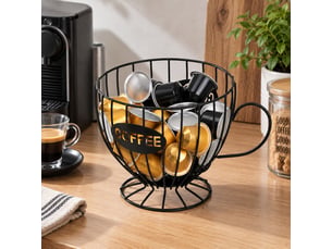 Lot de 2 corbeille porte-capsules de café en métal noir mat forme tasse - longueur 19 x profondeur 15 x hauteur 13 cm
