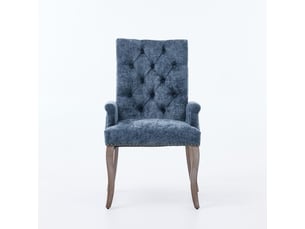 Chaise capitonnée velours chenille bleu - pieds bois courbés - style club - salle à manger - de1895bl