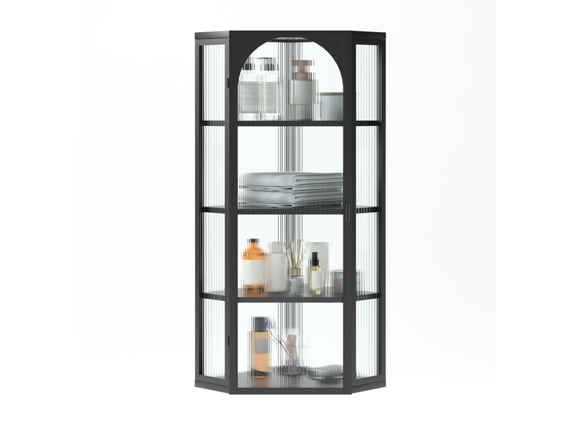 Armoire murale 56 x 40 x 105 cm – noire – verre trempé, porte battante et 4 niveaux de rangement - Conforama A