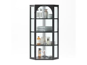 Armoire murale 56 x 40 x 105 cm – noire – verre trempé, porte battante et 4 niveaux de rangement