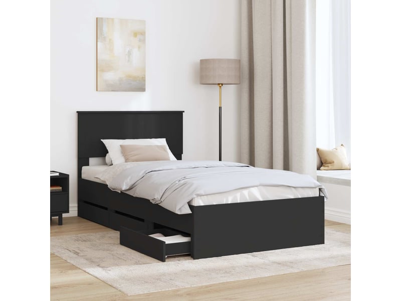 Lit simple- lit adulte - cadre de lit avec tiroir noir 100 x 200 cm bois ingénierie - Conforama B